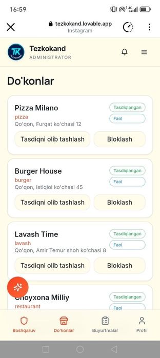 Tayyor delivery  biznes ilovasi sotiladi tezkokand