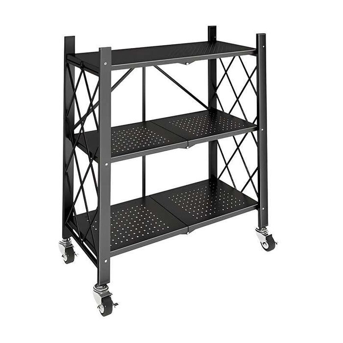 Стелаж, сгъваем, с колелца 87 x 71 x 34, 3х40кг - черен