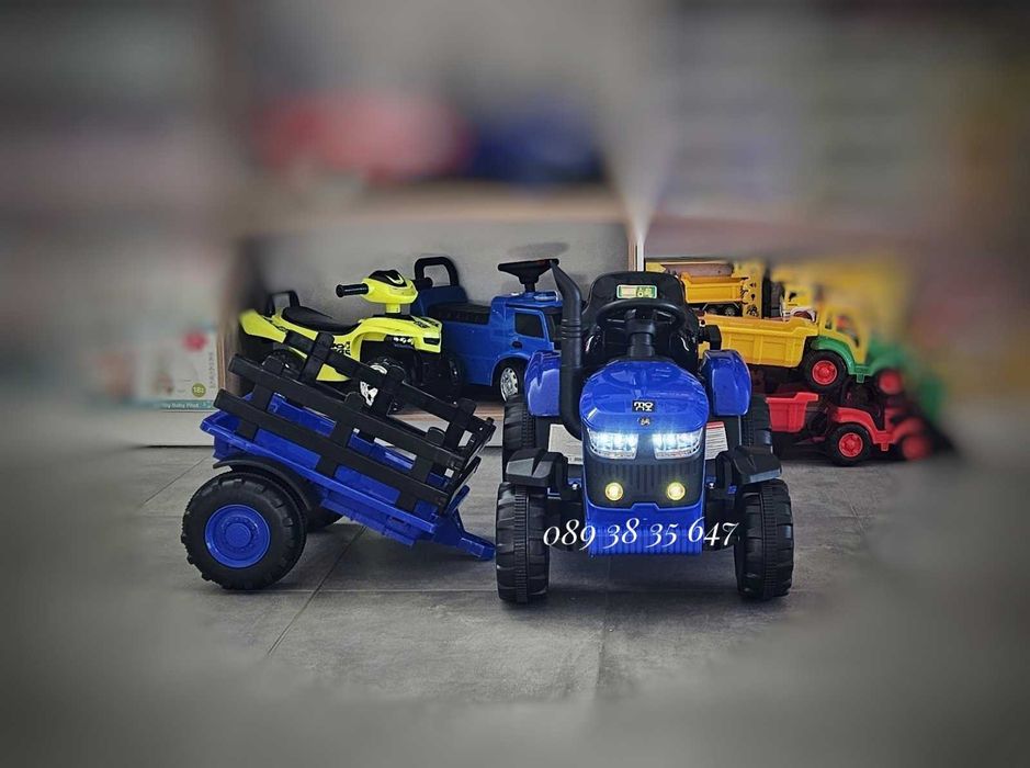 НОВО!Акумулаторен трактор с ремарке Rancher BLUE с 12V,дистанционно