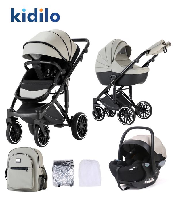 Коляска Kidilo F2+C 3 в 1 — люлька, прогулочный блок и автокресло