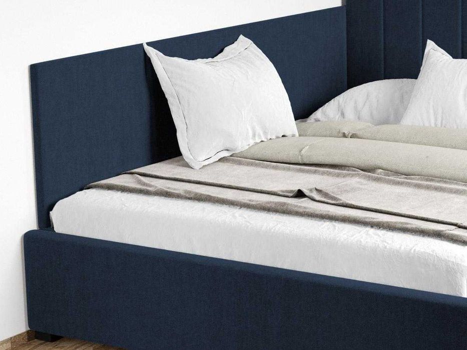 Pat Tapitat de colt saltea de 190 Adam Albastru rabatabil + lada