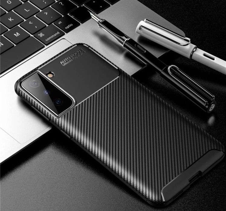 Samsung S21 S22 S23 S24 S25 Plus Ultra Husa Carbon Folie Silicon Neagr