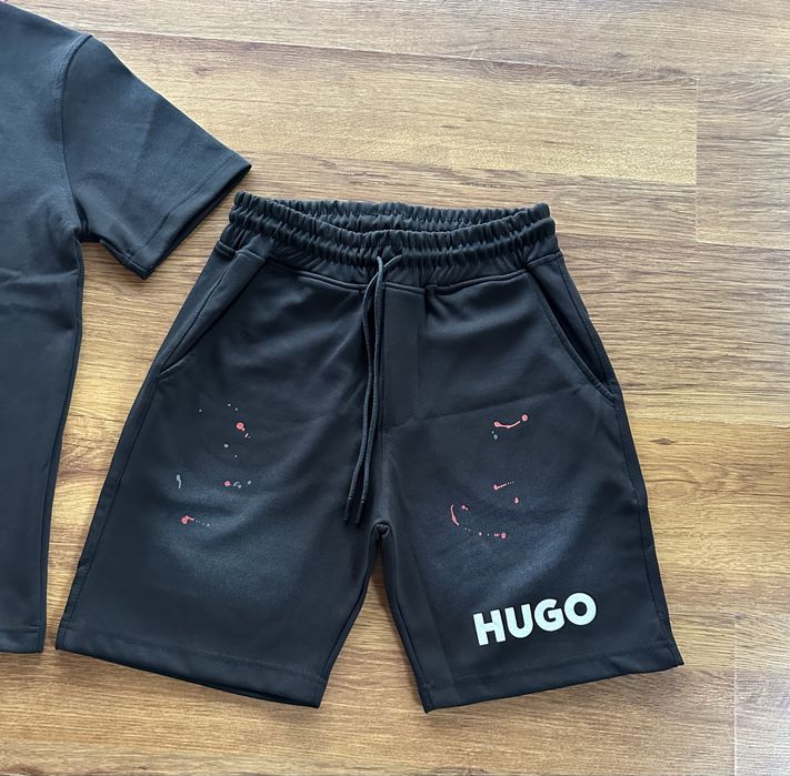 Мъжки,памучен,къс комплект Hugo BOSS с лого и отпред и на гърба на тениската