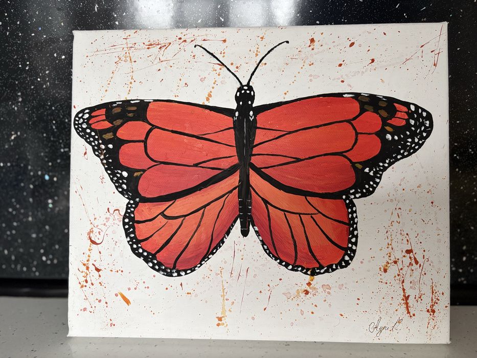 Акрилна картина – Пеперуда Монарх, ръчно рисувана 25×30 см