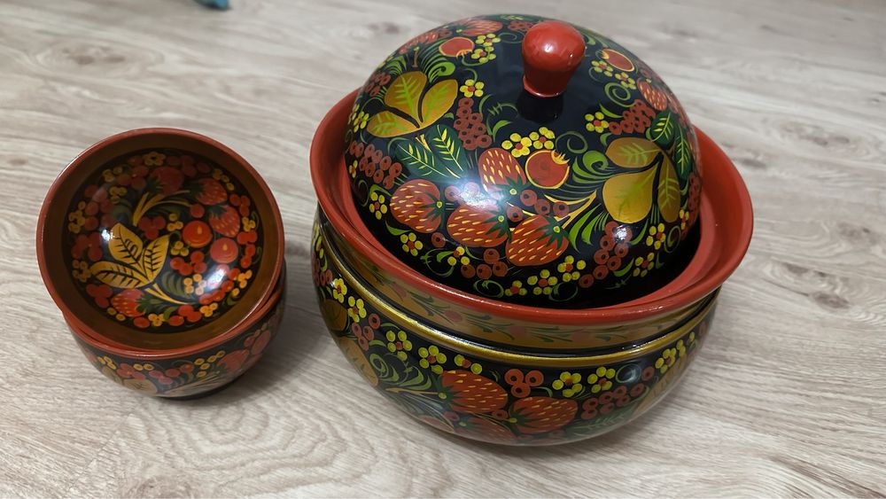 Набор деревянной посуды Хохлома