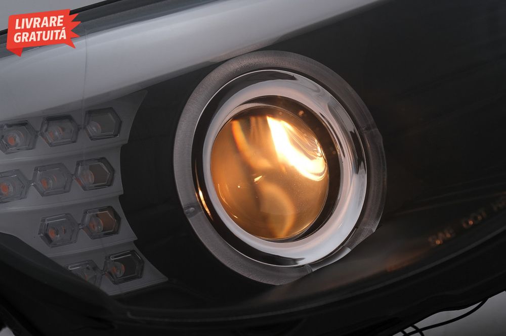 Faruri LED Angel Eyes BMW Seria 5 E60 E61 (2003-2007) LCI Design Negru