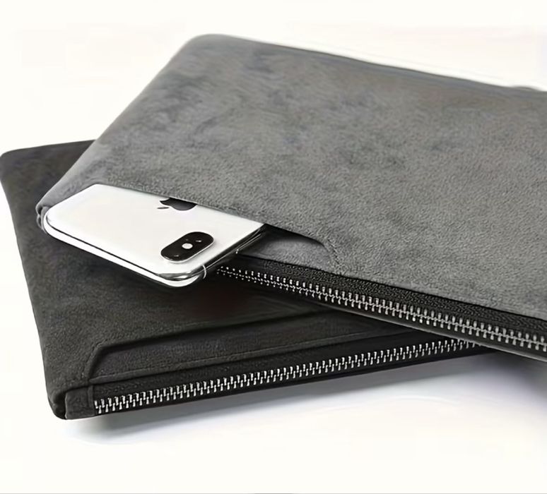 Мъжка чанта/портфейл (алкантара) . Сив/Черен