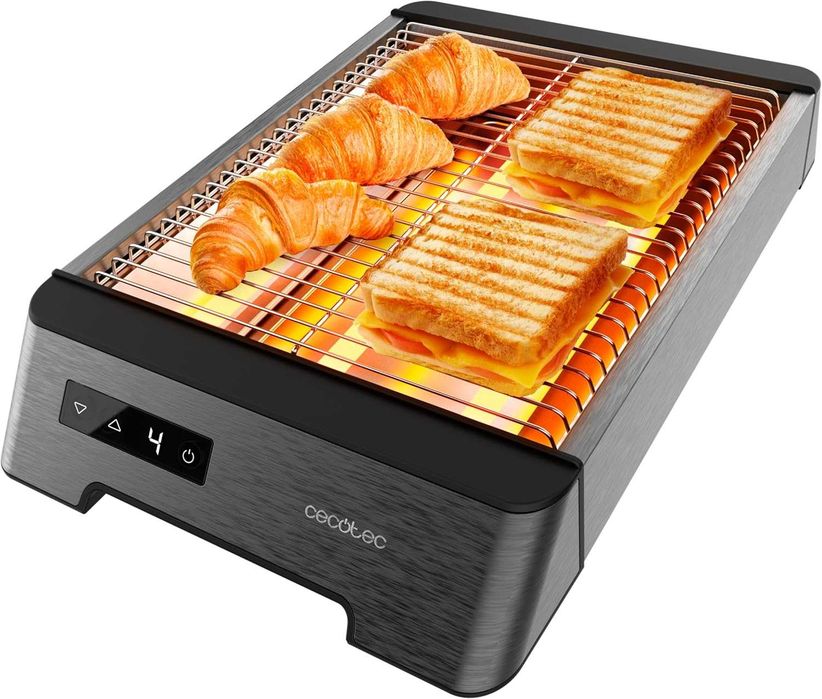 Хоризонтален тостер Cecotec - плосък тостер с 3 сензорни резистора, NiceSlice Touch. 1000 W, за хляб или виенски сладкиши, кварцови нагреватели