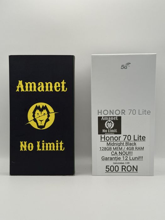 Honor 70 Lite 128GB Balck Ca Nou Garantie 12 Luni , AMANET NO LIMIT.