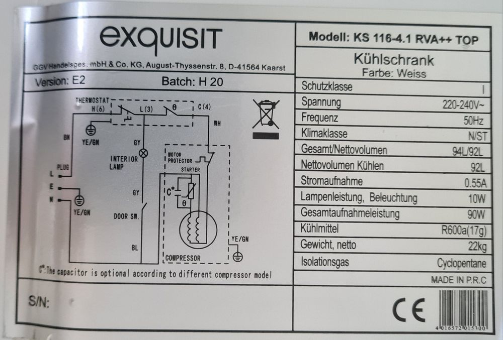 Малък хладилник без камера Exquisit 85см А++