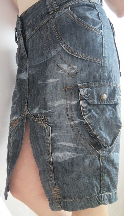 Fusta Mini Bleu denim model army masura M cu buzunare