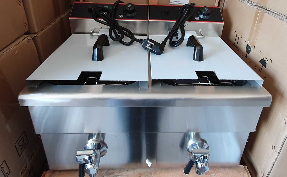 Reducere Friteuza profesionala cu robineti 10l+10l -TRANSPORT GRATUIT