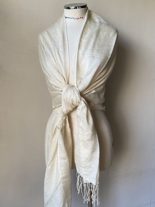 Бежов/ екрю/ розов шал от кашмир, вълна, вискоза, коприна