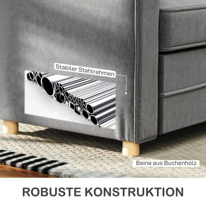 Двуместен диван HOMCOM, плат с имитация на лен, меки възглавници