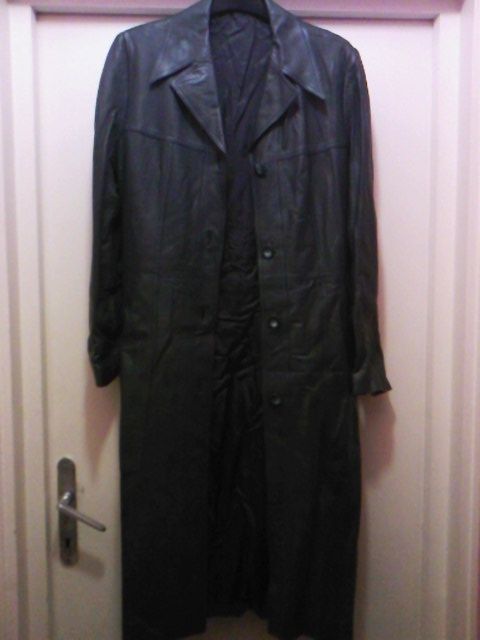 Haina dama lunga, piele naturala albastru gri petrol