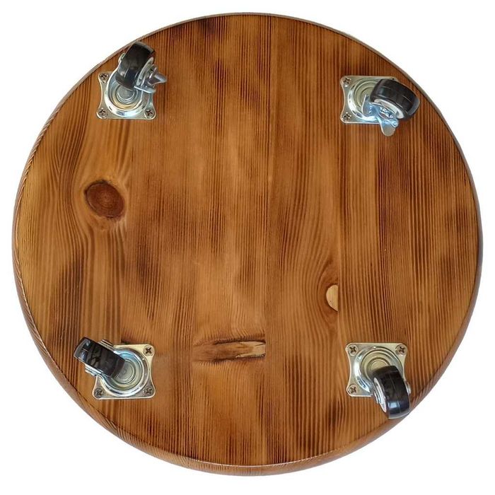 Suport ghiveci flori din lemn ars, rotund, pe roti pivotante – Ø30 cm