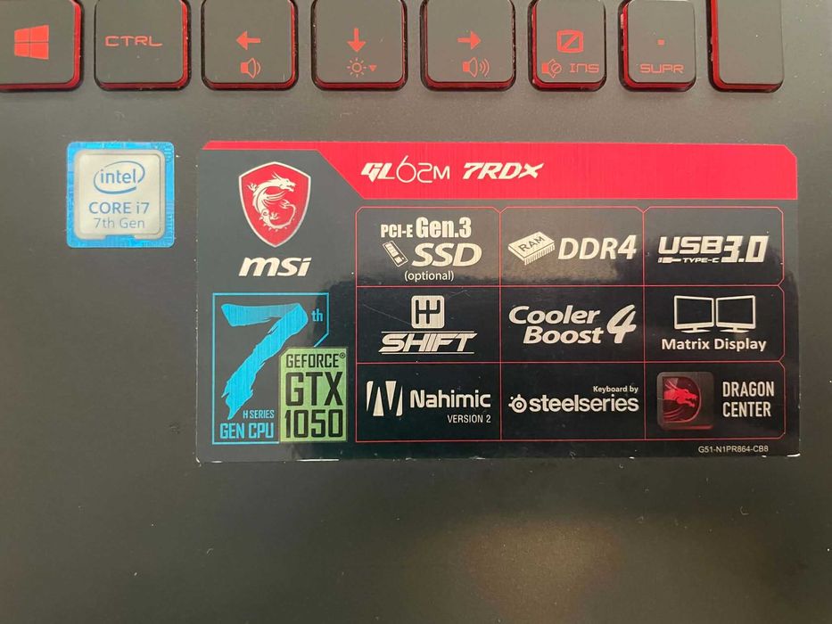 MSI GL62M 7RDX i7-7700HQ / GTX 1050 4GB / 16GB / 1.25TB SSD