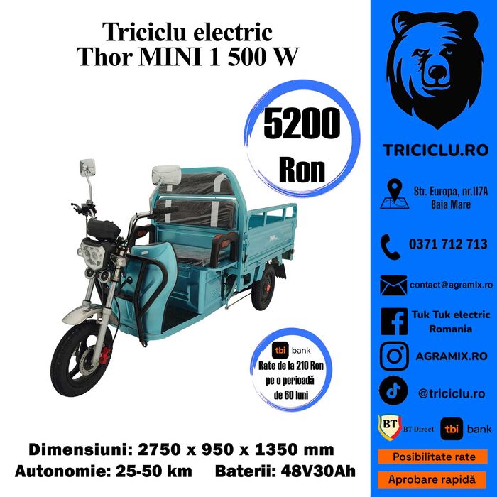 Triciclu electric Thor Mini 1 fara permis 500W nou Agramix