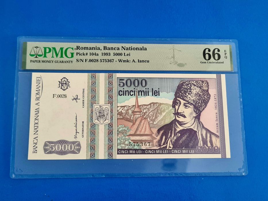 Bancnotă gradată 5.000lei din 1993 PMG66EPQ