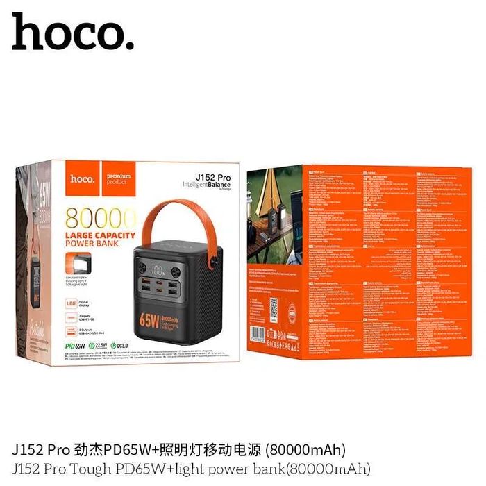 Hoco J152 Pro Tough — мощный power bank 80000mAh 65W с фонарём