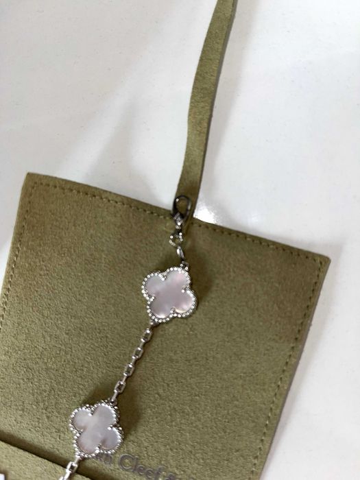 VC van cleef and arpels гривна стоманена с лого и бяла перла седеф бял