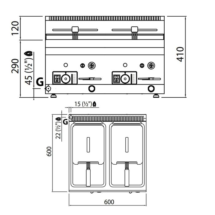 Friteuză pe gaz 8+8 litri (13,2 kW)