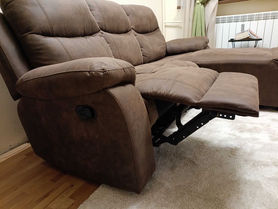 Диван тройка, ъглов, с лежанка и механизъм "Релакс"