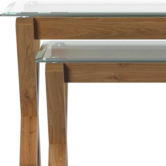 Комплект холни маси 2 в 1 – дъб и стъкло, модерен дизайн
