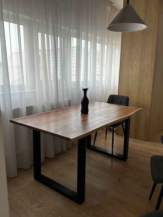 Masa dining THE HOME maro/neagra din lemn 90x160 cm