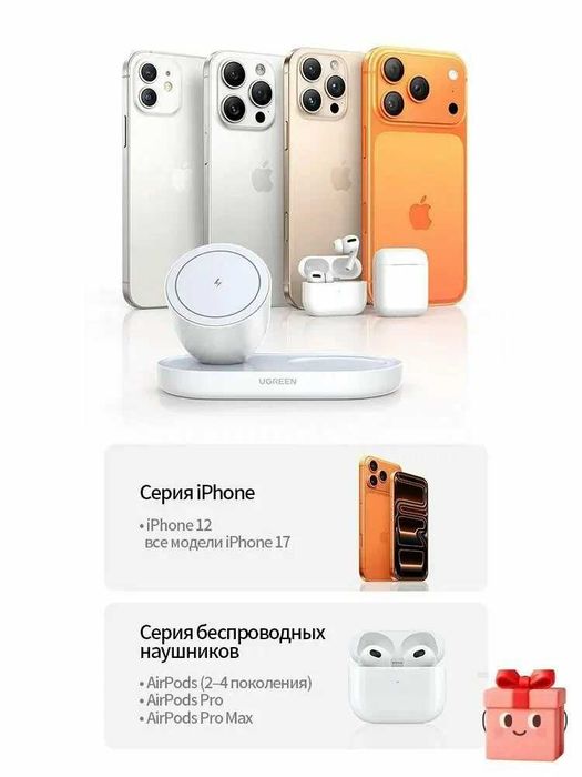 UGREEN 20W 2 в 1 Магнитная беспроводная зарядка для телефона