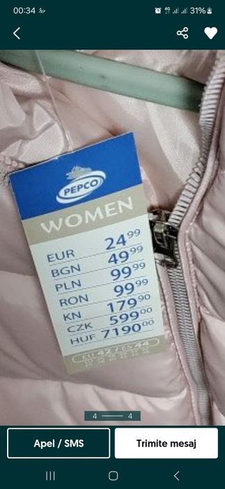 Geaca dama roz pa marimel S..M