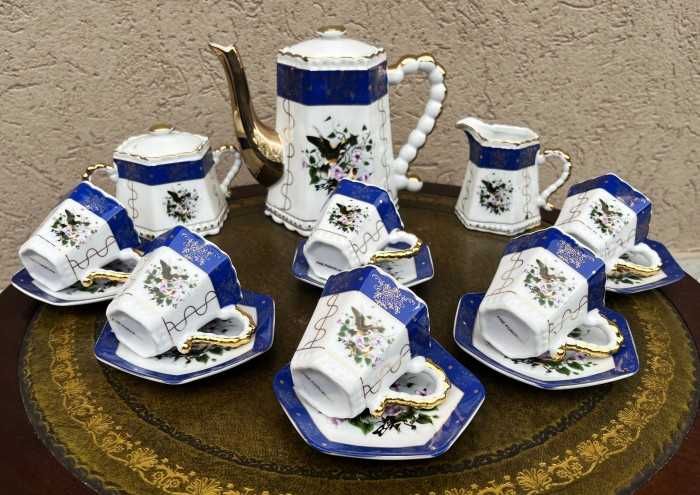 Elegant set cafea pt 6 persoane-flori-pasari-Anglia
