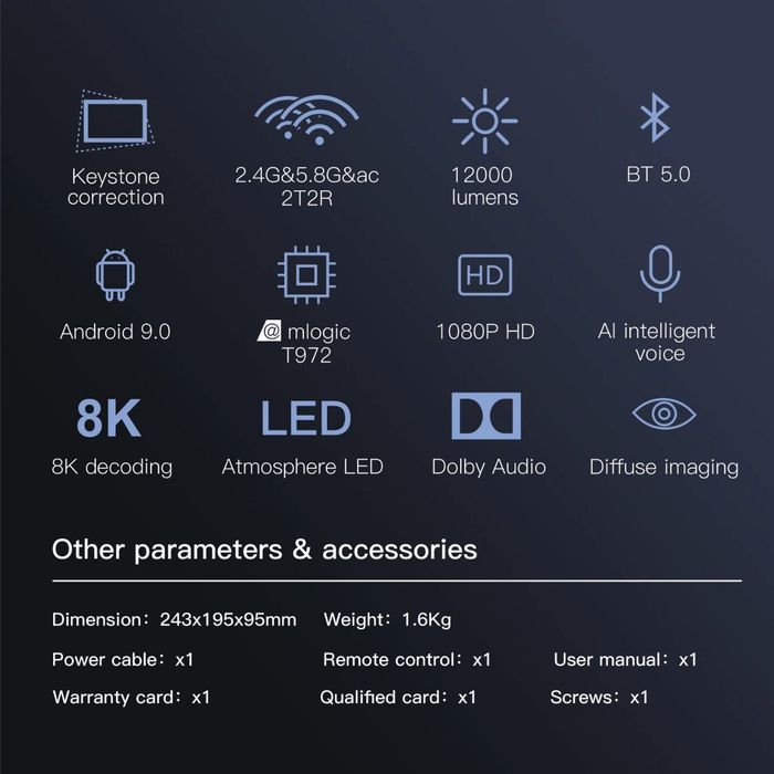 XNANO X1 FHD BT WIFI 1080P 8K ovozli proyektor