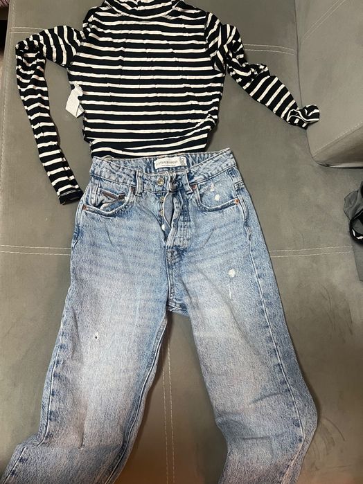 Дънки 32 размер и блуза на райета