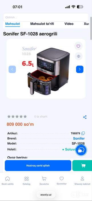 Sonifer aerogrill SF-1028PRO 6,5 litr 1500w
