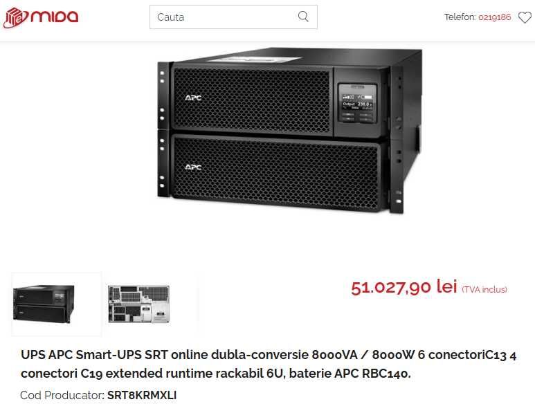 UPS monofazice mari 5-16kVA APC, Socomec, Aros, Artronic - total 13 modele (americane, italiene) majoritate ONLINE dubla conversie, intre 1250-9500RON