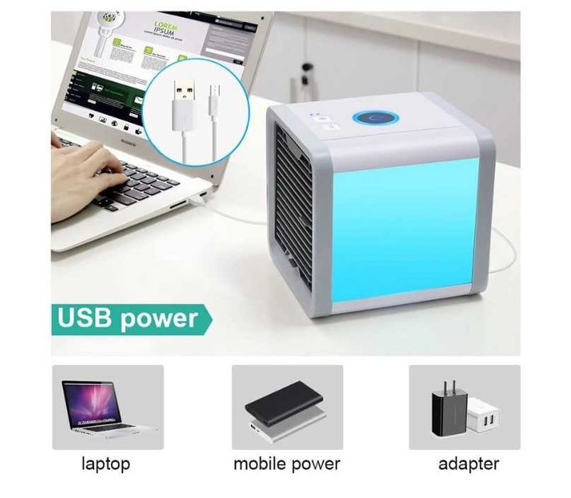 Мини преносим климатик, охлаждане на въздуха с LED светлина и USB