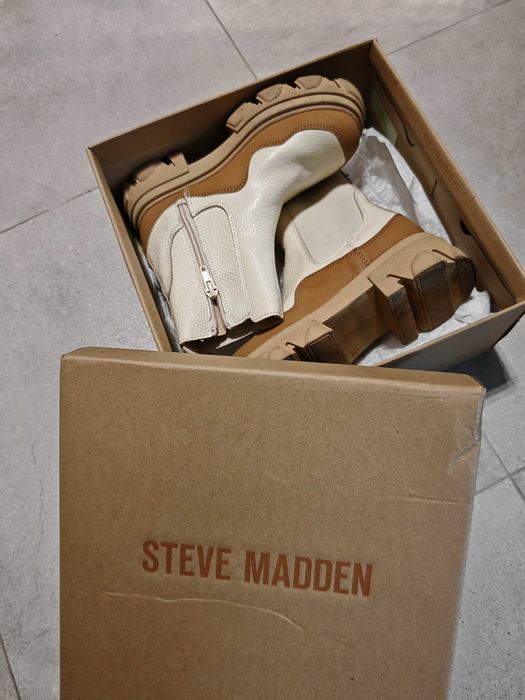 Кожени боти Steve Madden- Merylin, Бежов, Крем, 32 EU естествена кожа