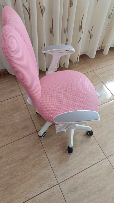 Scaun de birou ergonomic Anais pentru copii, roz, cu suport picioare