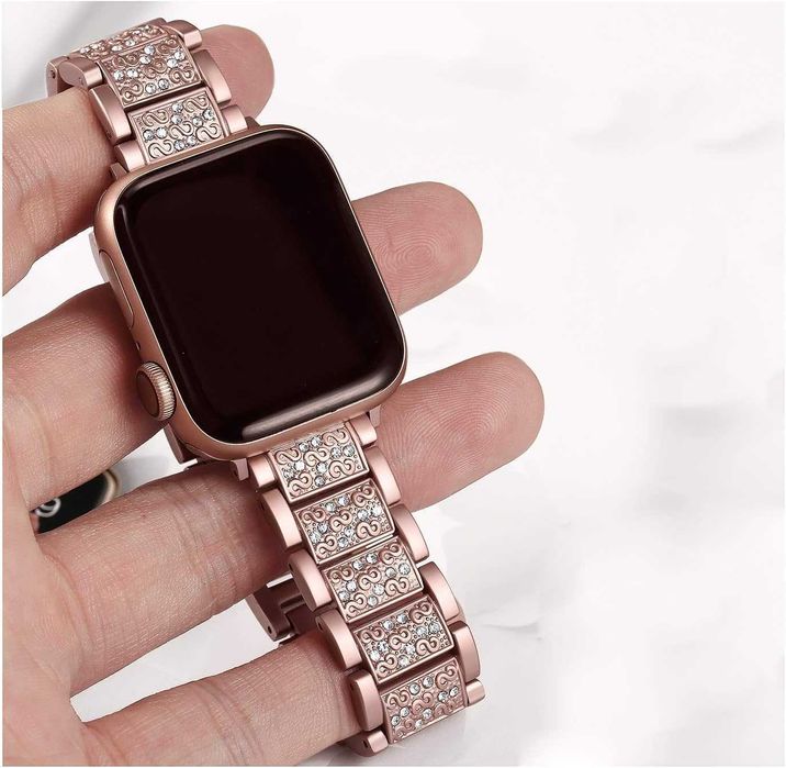 Curea Apple Watch 38/40 mm metalica rose gold cu strasuri*