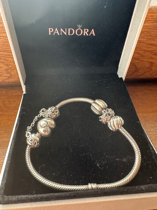 Brățară Pandora 17-18 cm cu lanț de siguranță și talismane