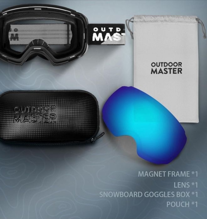 OutdoorMaster OTG ски/сноуборд очила – Нови, огледална леща + твърд калъф
