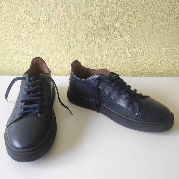 TEODOR -  тъмно сини кецове с десенирана кожа и лого