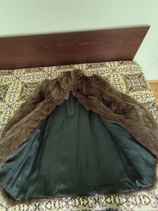 Кожено палто от сребърна лисица