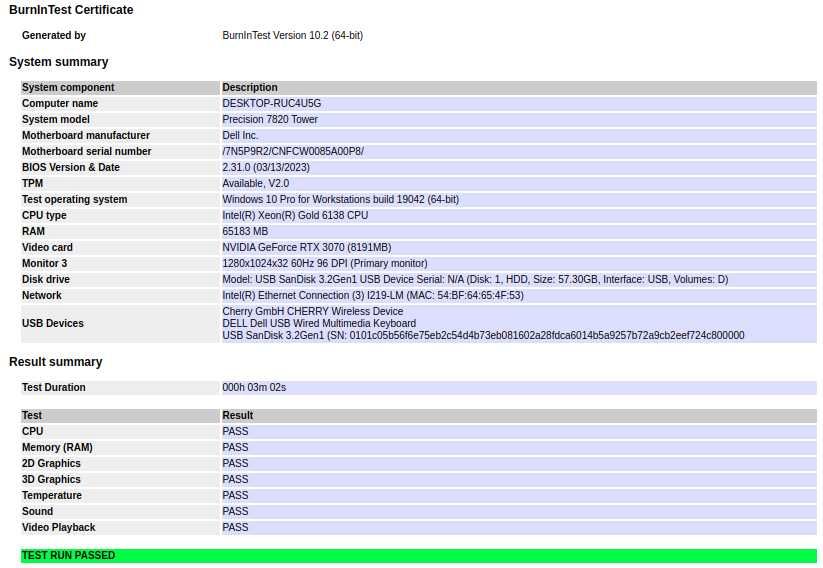Dell 7820 2*Xeon Gold 6138 40c, Nvidia RTX 3070, 64GB DDR4 workstation