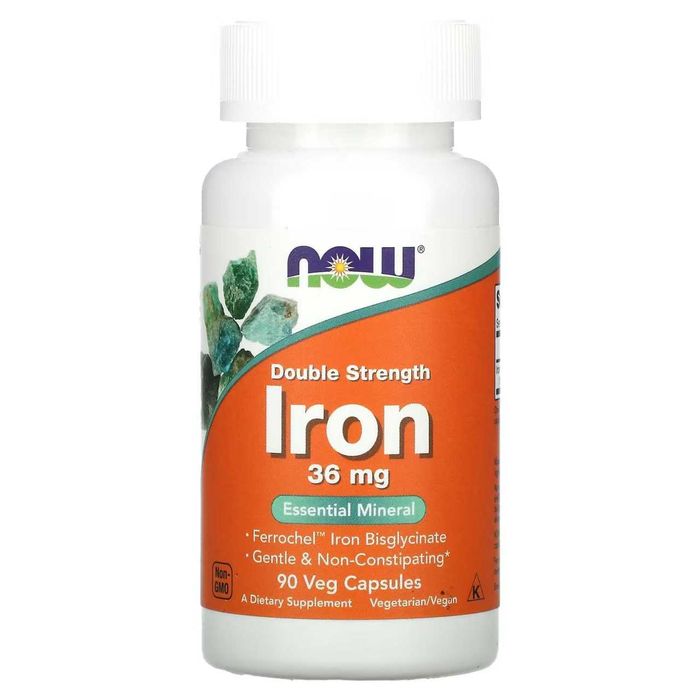 NOW Foods железо 36 мг, iron 36 mg