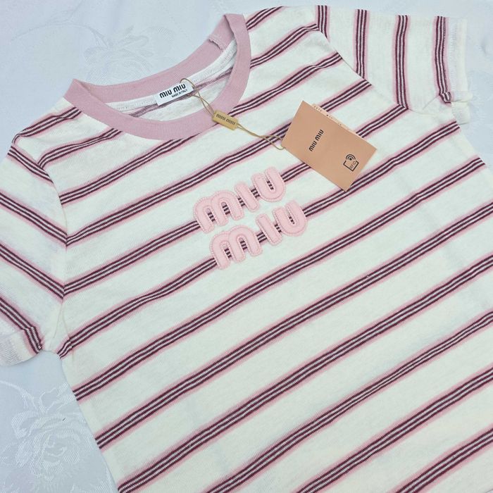 Bluză Miu Miu din bumbac, alb/roz – S/36, nouă cu etichetă