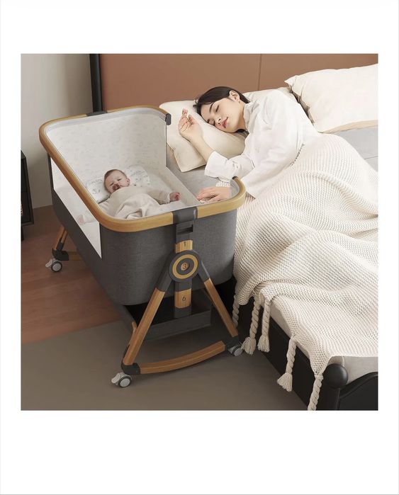 Patut Pliabil Pentru Bebelusi Elindor® 3 in 1, Pentru Copii 0–6 Luni, Leagan Pe 2 Etaje,