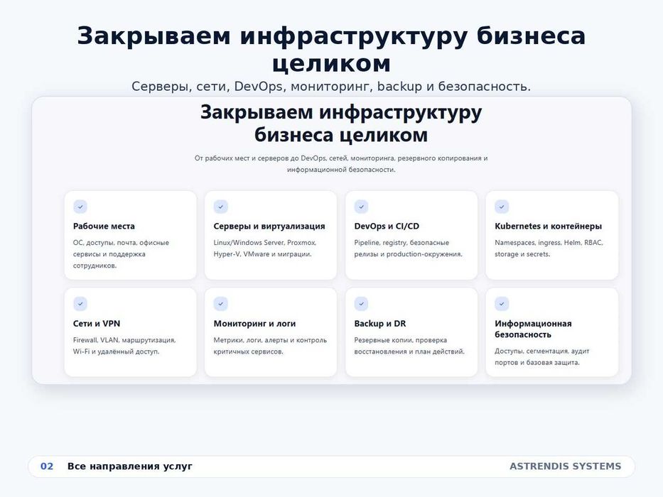 ASTRENDIS SYSTEMS DevOps, серверы и инфраструктура для бизнеса