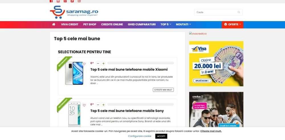 Vând site saramag.ro portal oferte & ghiduri, 300+ articole SEO,